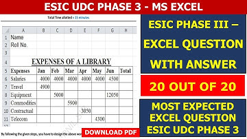 ESIC UDC PHASE 3 COMPUTER SKILL TEST EXCEL QUESTION SOLUTION IN HINDI EXPECTED EXCEL QUESTION 19
