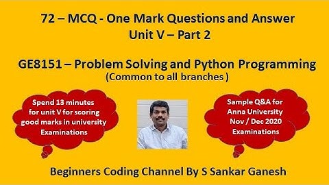 Python MCQ | Multiple Choice Question and Answer | GE8151 - PSPP | Unit 5 - Part 2 | Tamil | 72
