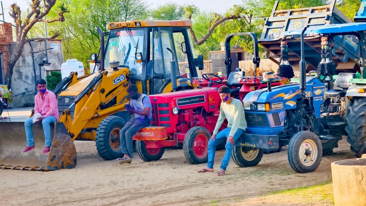 JCB 3dx Eco Loading Tractor Stuck in Deep Mud Eicher 380 Swaraj 855FE Mahindra 275 in My Village
