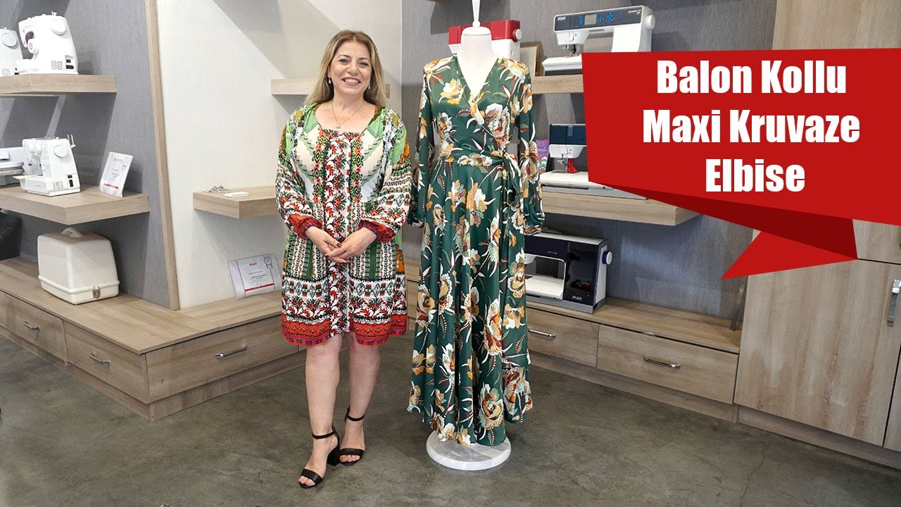 Balon Kollu Maxi Kruvaze Elbise Dikimi