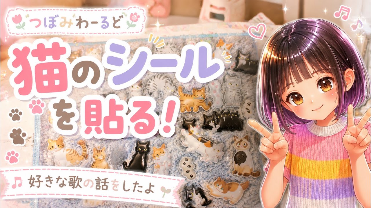 猫のシールを貼る