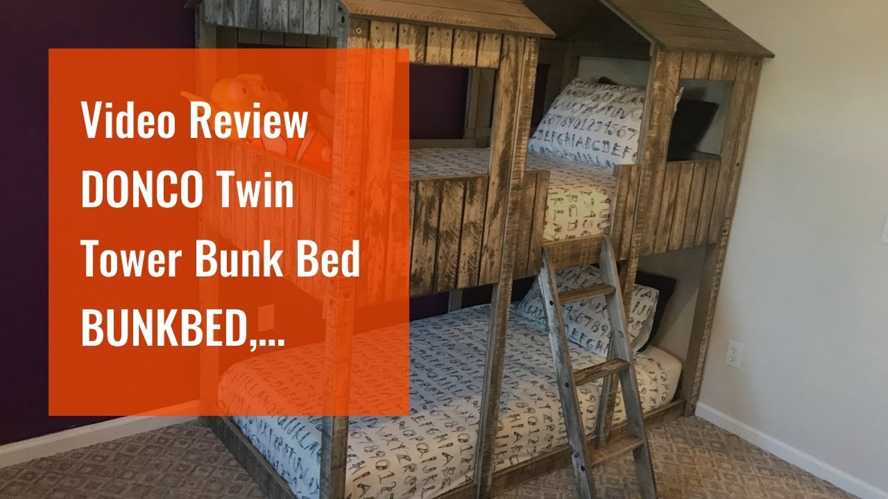 Video Review DONCO Twin Tower Bunk Bed BUNKBED, TWIN/TWIN, Rustic Dirty White
