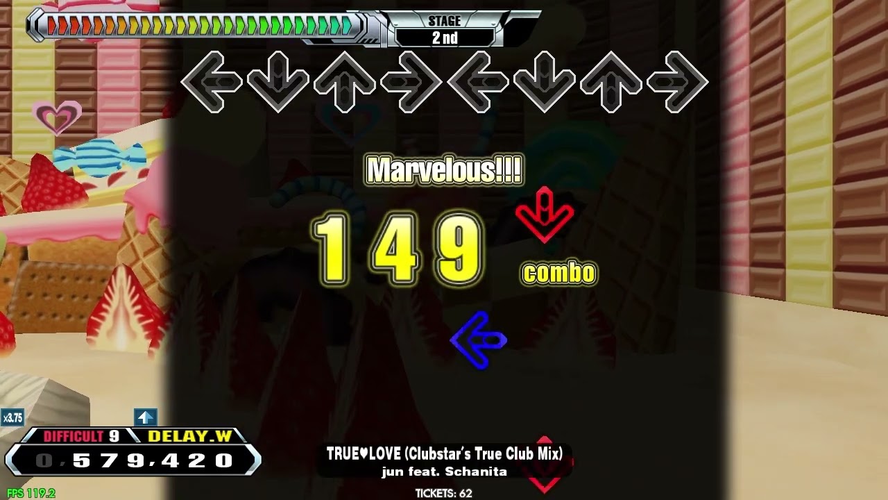 【LV9】DDR / TRUE LOVE (Clubstar's True Club Mix) - DIFFCULT DOUBLE with handclap