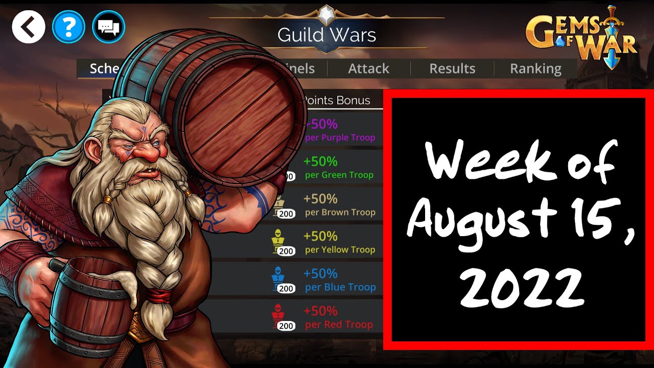 Gems of War Guild Wars RED Attack for the Week of August 15, 2022