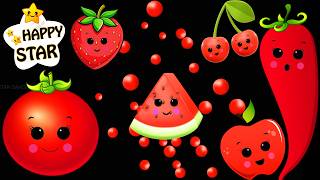 Red Colour Fruits and Veggies Dance Party - Funky Dance , Funky Fruits -Happy Star Baby Sensory