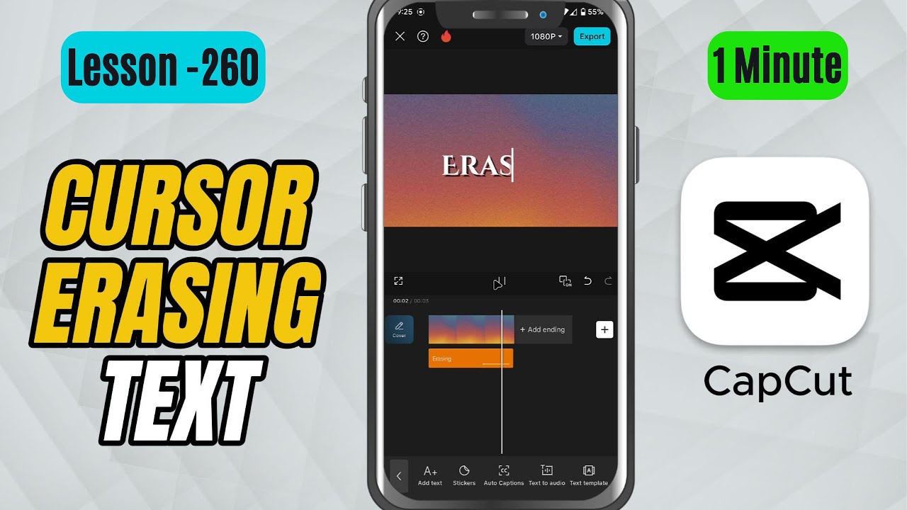 Анимация стирания текста курсором в CapCut Mobile — Урок 260. Учебное пособие по CapCut.