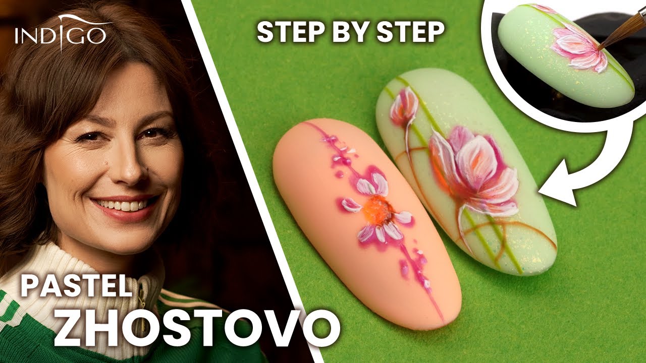 Pastel zhostovo step by step for beginners 2 flower nail designs Indigo Nails YouTube