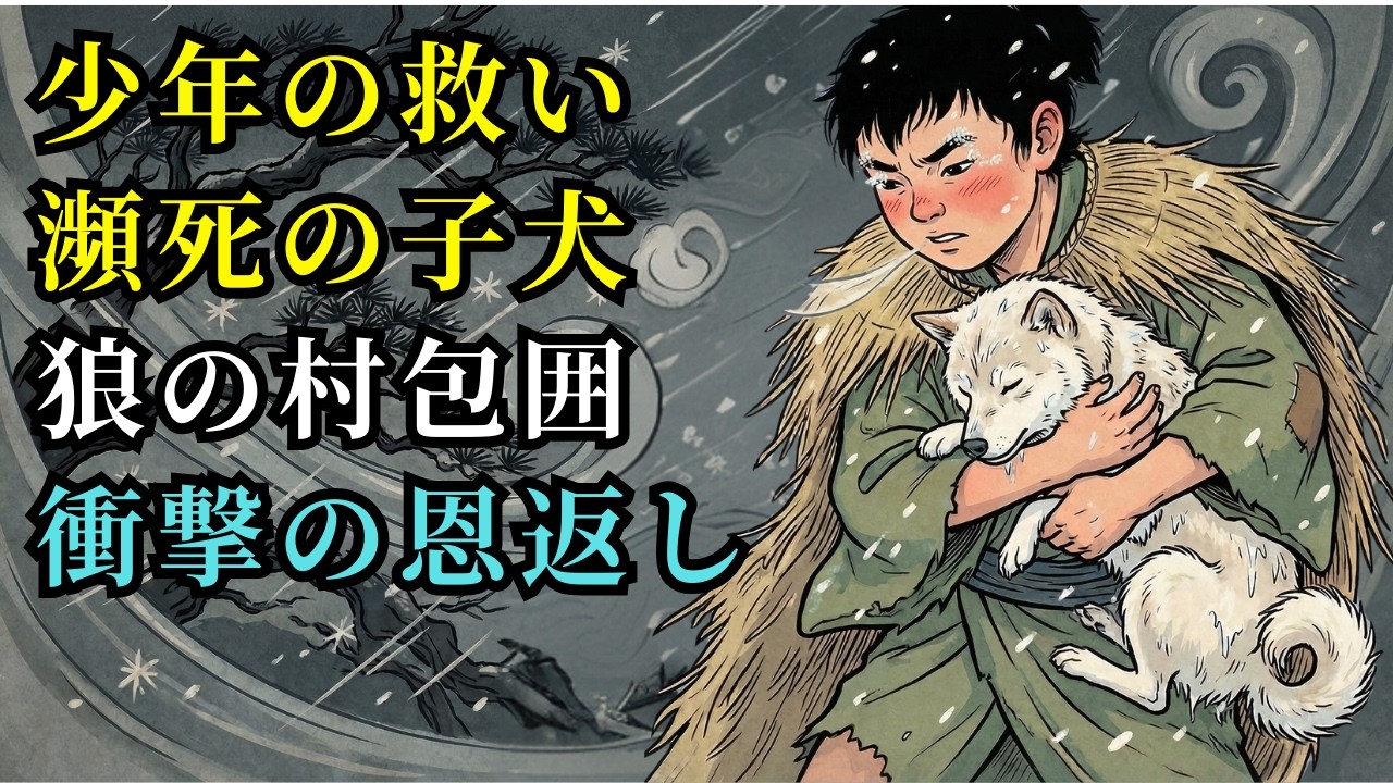 吹雪の中で瀕死の子犬を救った一人の貧しい少年。3年後、それは彼の家族を救うため狼の群れを率いて村を包囲した。 (AIフィクション)  | 野談 | 伝説 | 昔話 | 説話 | 民話
