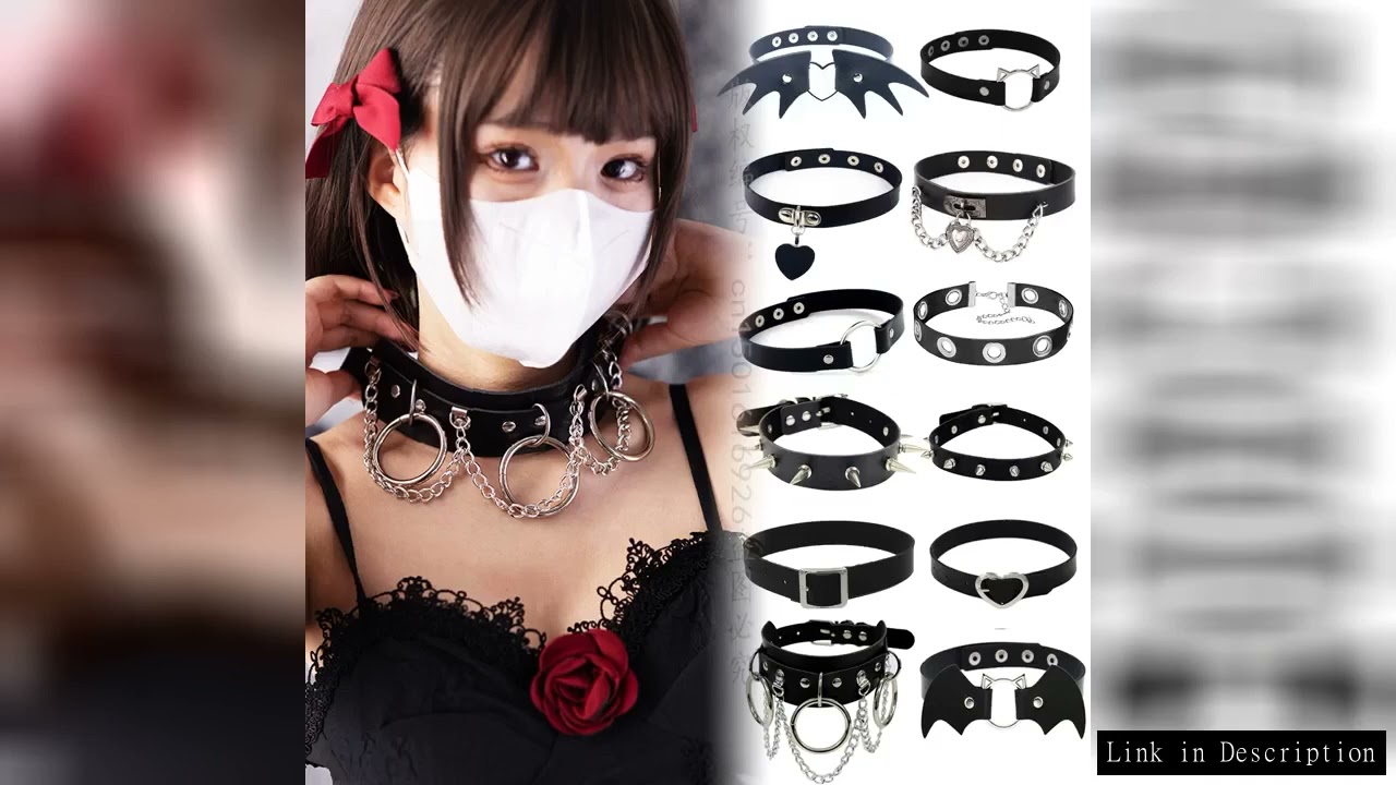 Woman Black Punk Choker Collar Necklace Sexy PU Leather Heart Lock Key Spike Chocker Gothic Cosplay