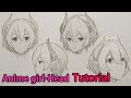 How to draw anime girl's head from different angels [Tutorial for beginner]