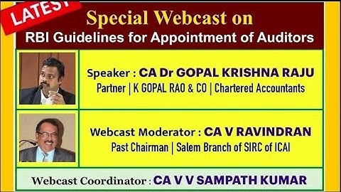 Special Webcast on Latest RBI Guidelines for Appointment of Auditors