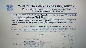 mdu special education b.ed 2nd year date sheet for re-appear only 2022 #babita gupta #babitamam #mdu