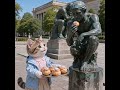 猫ちゃん兄妹が彫刻に話しかけます、その内容とは?!