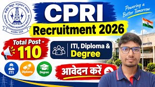 Cpri Recruitment 2026 Total-110 Seats Cpri Technician Recruitment 2026 Cpri Vacancy 2026
