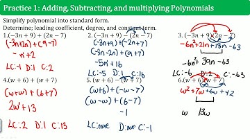Adding Subtracting and Multiplying Polynomials