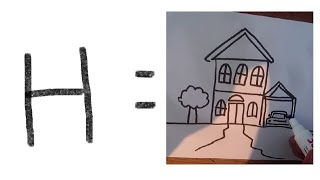 cara menggambar RUMAH dari huruf H || drawing from H