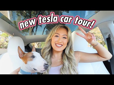 NEW CAR TOUR!! Tesla Model Y + Car Essentials