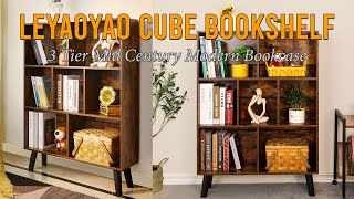 LEYAOYAO Cube Bookshelf 3 Tier Mid Century Modern Bookcase with Legs