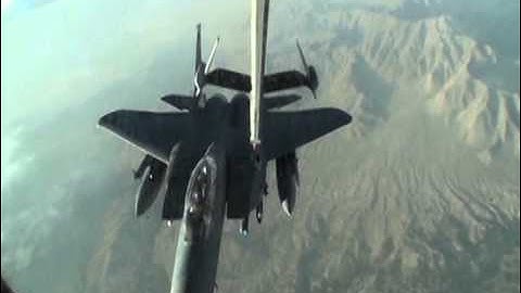 F-15 in-flight refueling from U.S. Air Force KC-10 Extender over Afghanistan