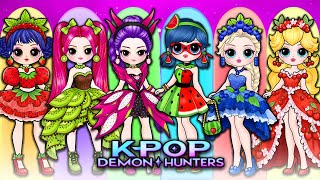 K-Pop Demon Hunters 🥝 Fruit Princess Fashion Show | DIY Paper Dolls Glow Up