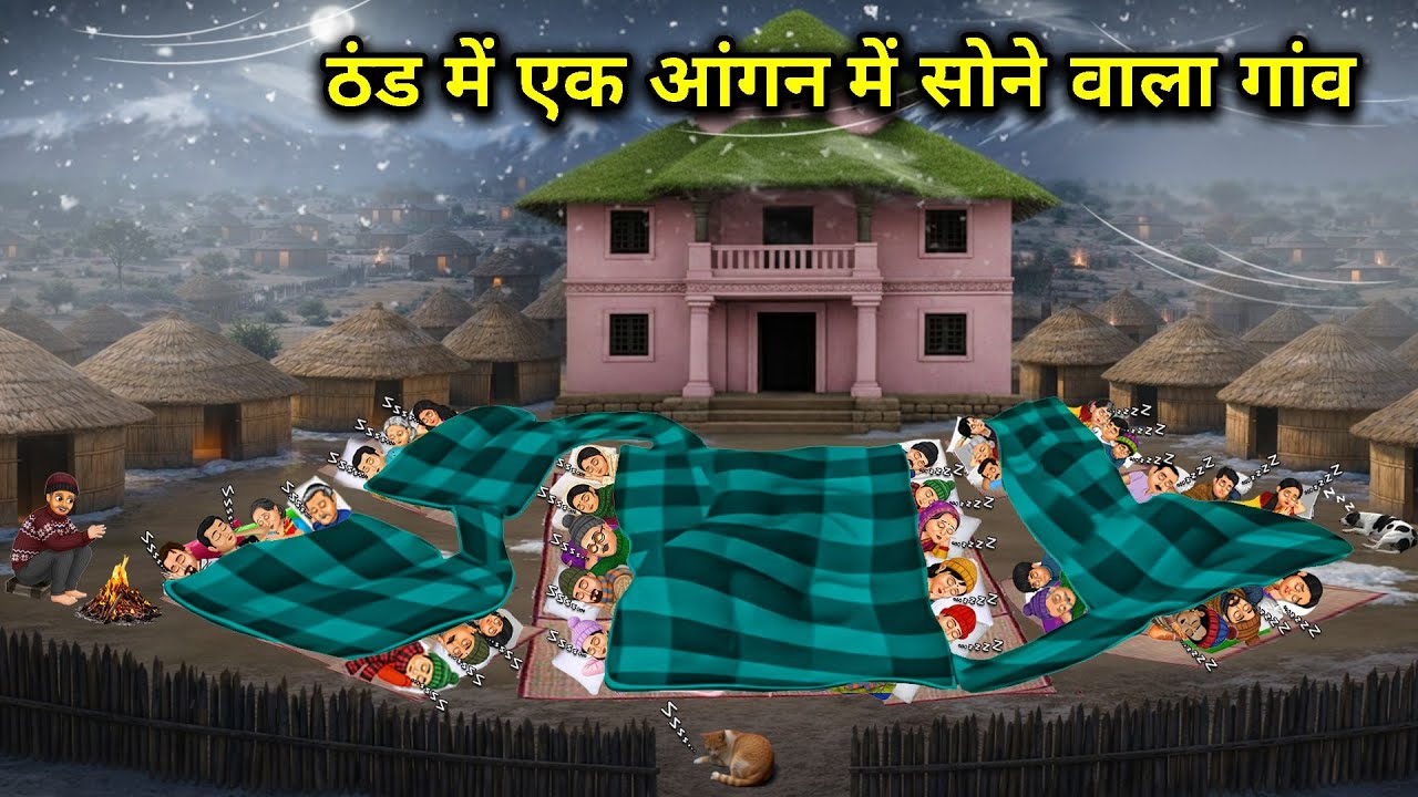 ठंड में एक आंगन में सोने वाला गांव || Village Sleeping In A Courtyard In Winter || Cartoon Video 