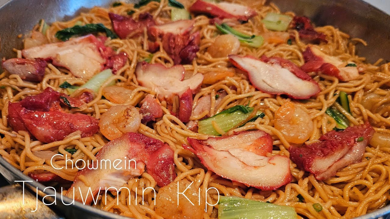 Tjauwmin geroosterde kip (Chowmein) mihoen maken recept|Chicken Chowmein recipe|