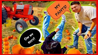 Pumpkin Picking gone wrong! 😅(I RIPPED MY UNCLES PANTS!!!) | GREEN MEADOWS FARM 🐷🌽