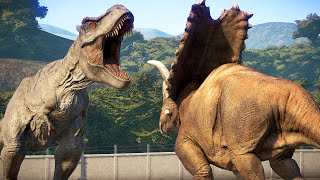 ALL HERBIVORE vs TREX DINOSAURS BATTLE   Jurassic World Evolution