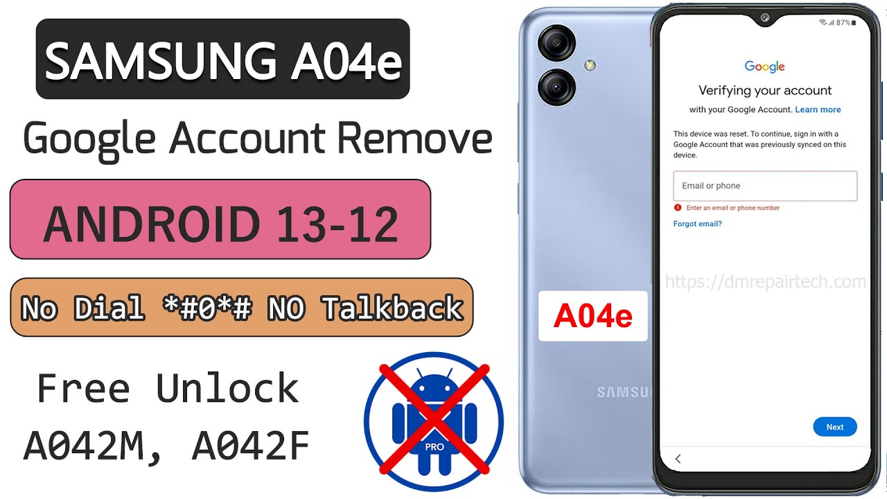 Samsung Galaxy A04e Frp Bypass Android 13 A042f Google account Bypass
