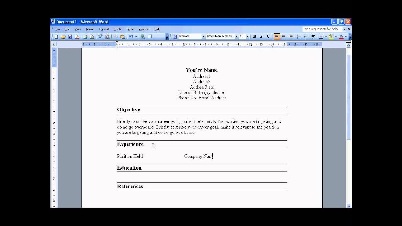 Resume templates for word 2003