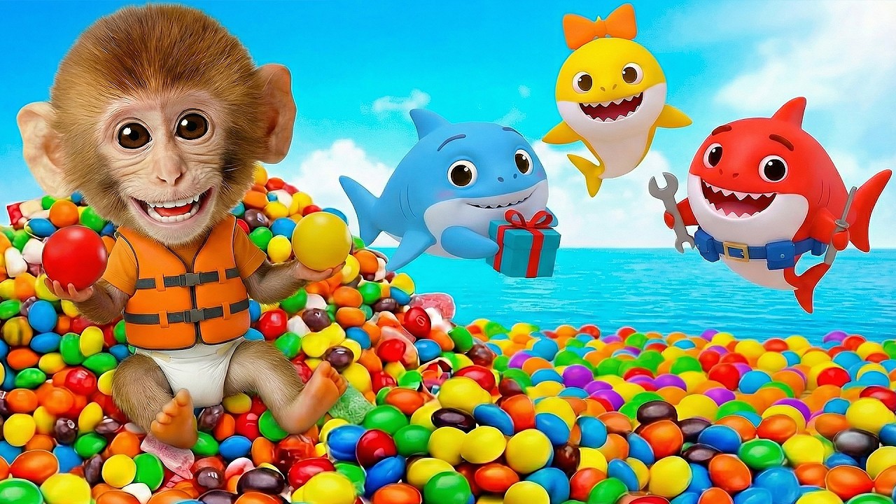 Baby Shark | Learn Colors with Colorful BALLS | Gumball Machine for Kids | RooRoo Monkey Kids Songs