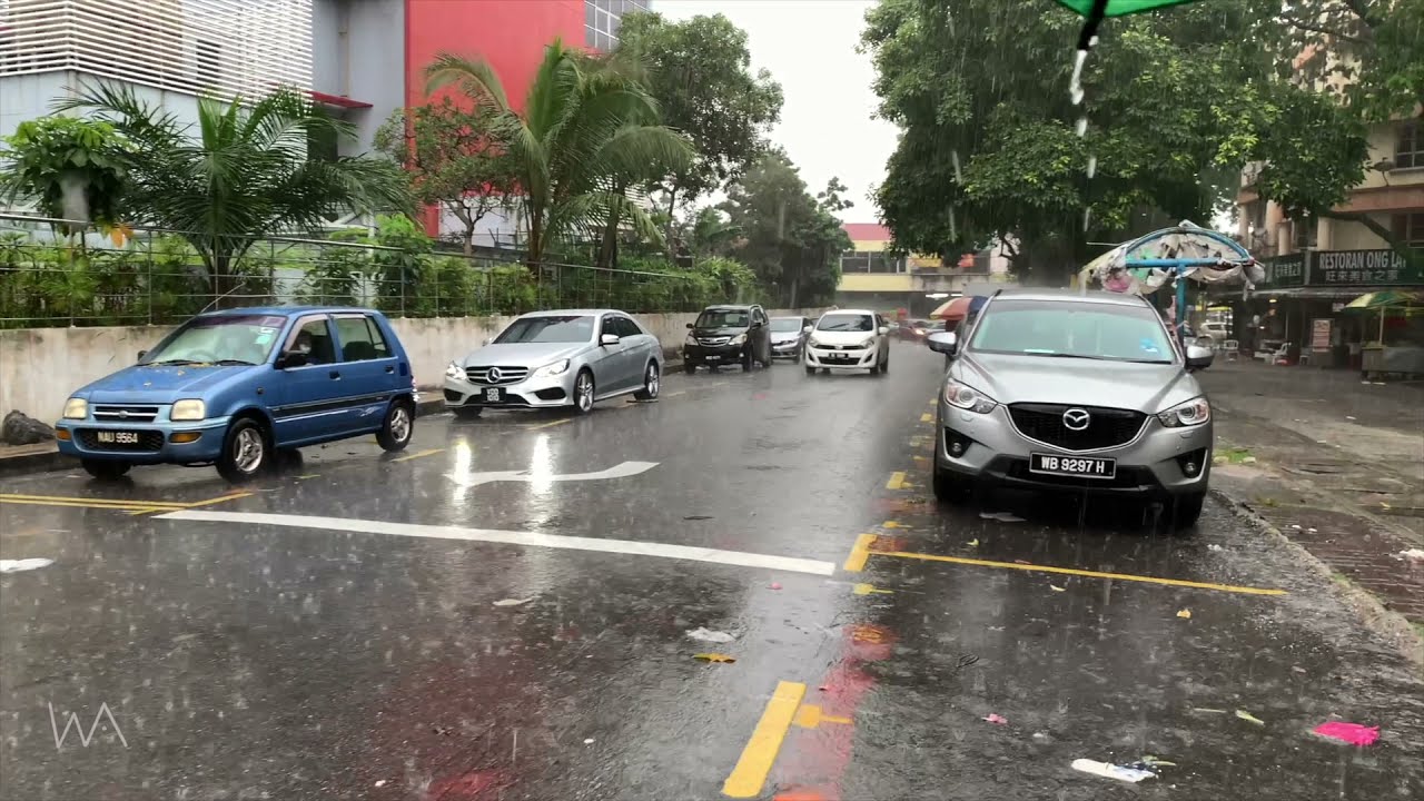 Walking in Super Heavy Rain at Morning Market, Kuala Lumpur | Nature Sounds for Sleep