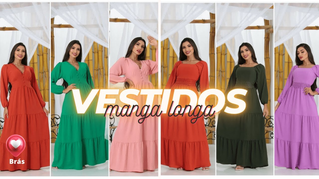 Vestido Longo de Manga Longa no Brás - Nova Coleção - Loja