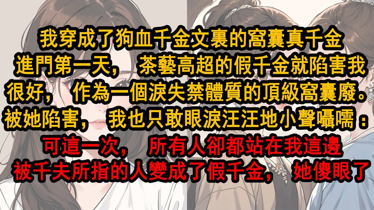 我穿成了狗血千金文裏的窩囊真千金。進門第一天茶藝高超的假千金就陷害我。很好，作為淚失禁體質的頂級窩囊廢。被她陷害，我也只敢眼淚汪汪小聲囁嚅。可這一次所有人卻站我這邊。被千夫所指的人變成假千金，她傻眼了