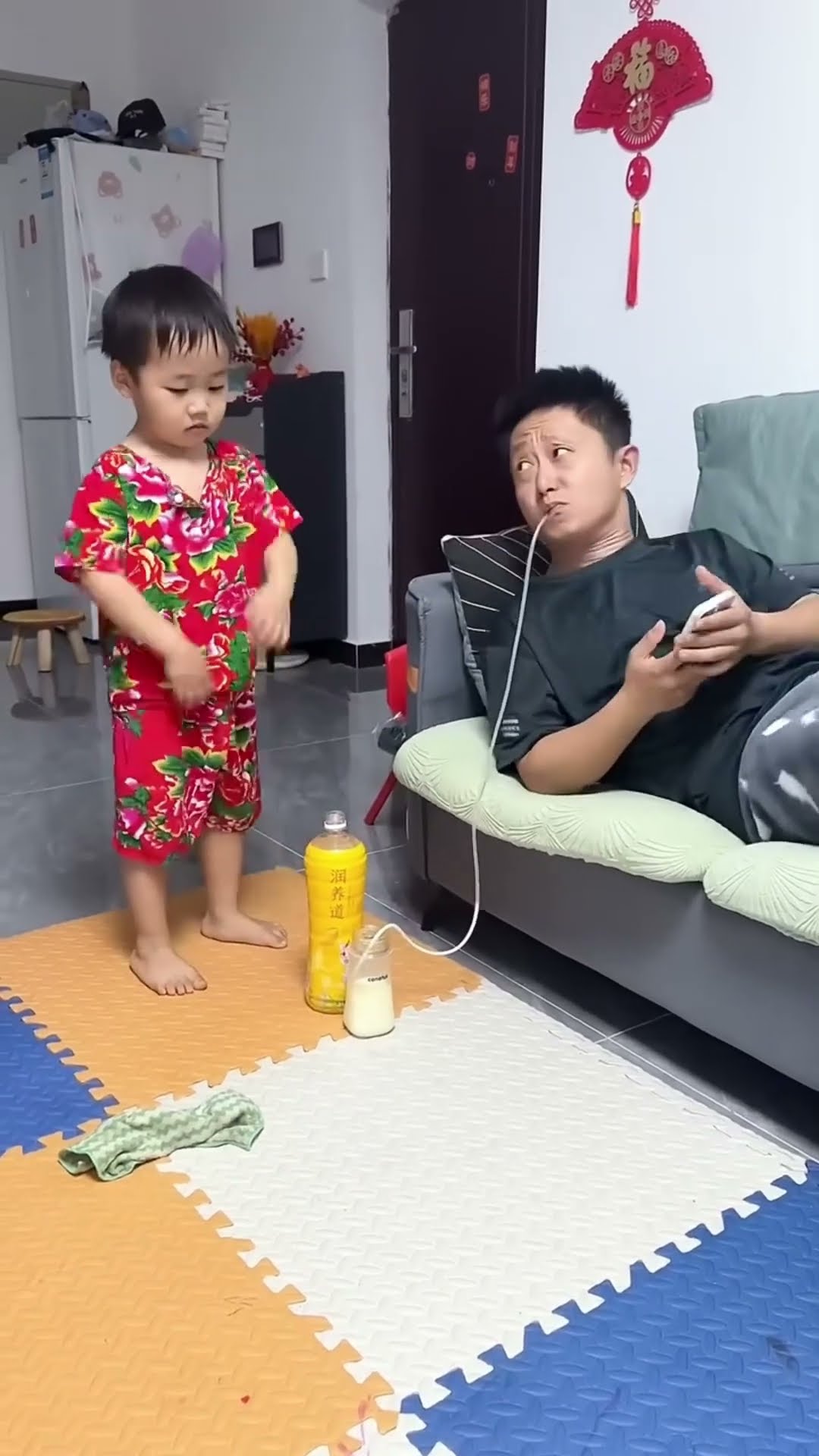 My father can enjoy it quite well  and my son can't see it anymore.# Cute baby#Cute# goofy little m