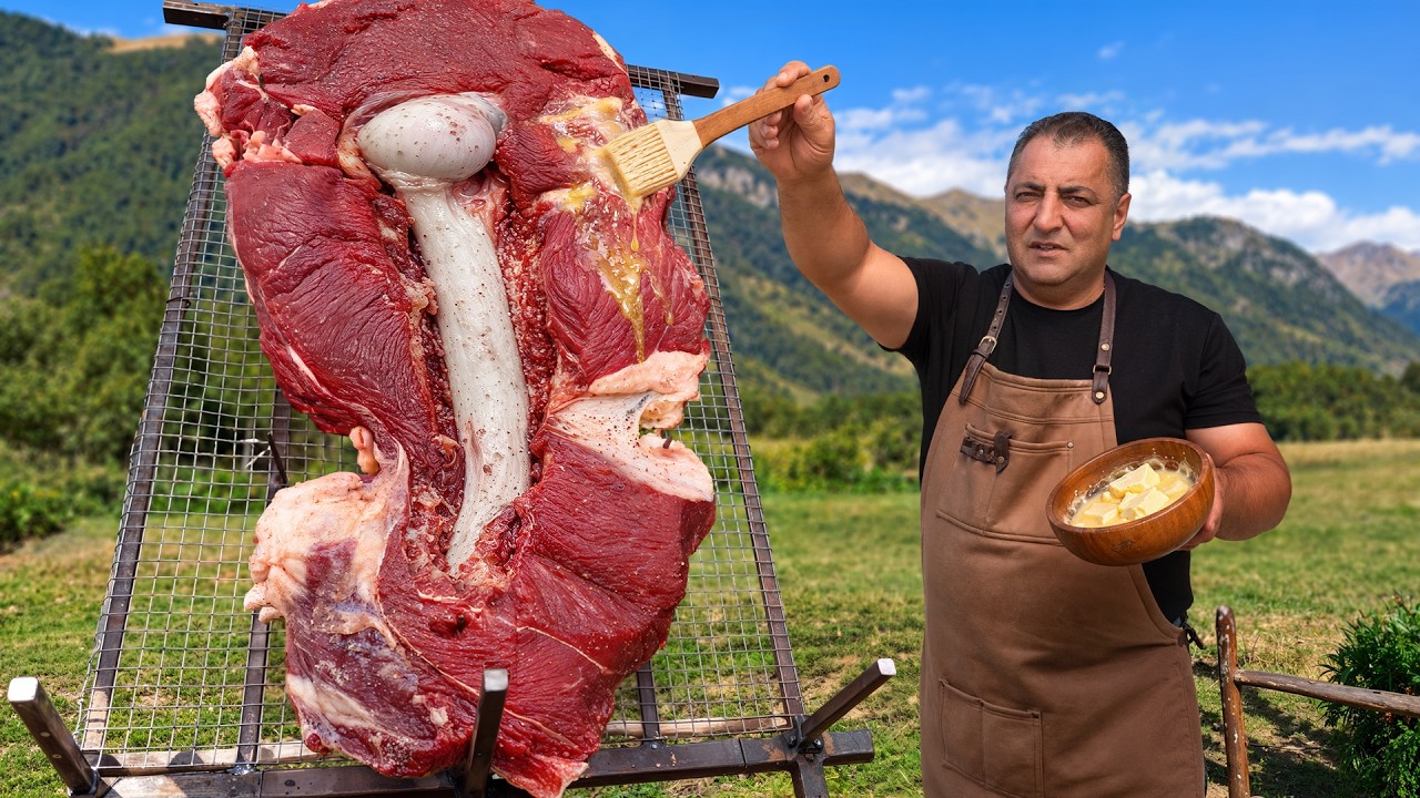 Roasting Giant Boneless BEEF LEG Stuffed with Chocolate!