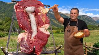 Roasting Giant Boneless BEEF LEG Stuffed with Chocolate!