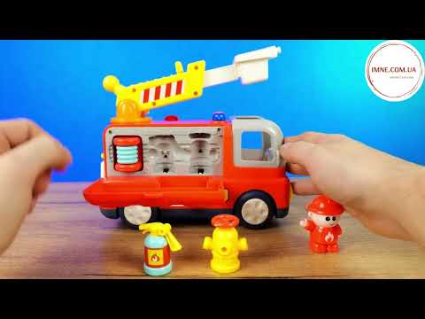 Музична дитяча іграшка пожежна машинка для сюжетно-рольових ігор в рятувальника фігурка світло сирена мелодії, видео 1