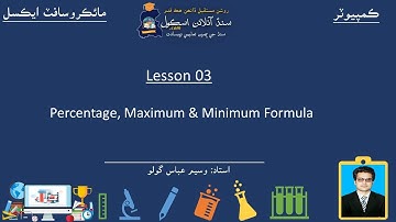 MS Excel| Percentage, maximum minimum formulas | Lesson 3| MS Excel in Sindhi