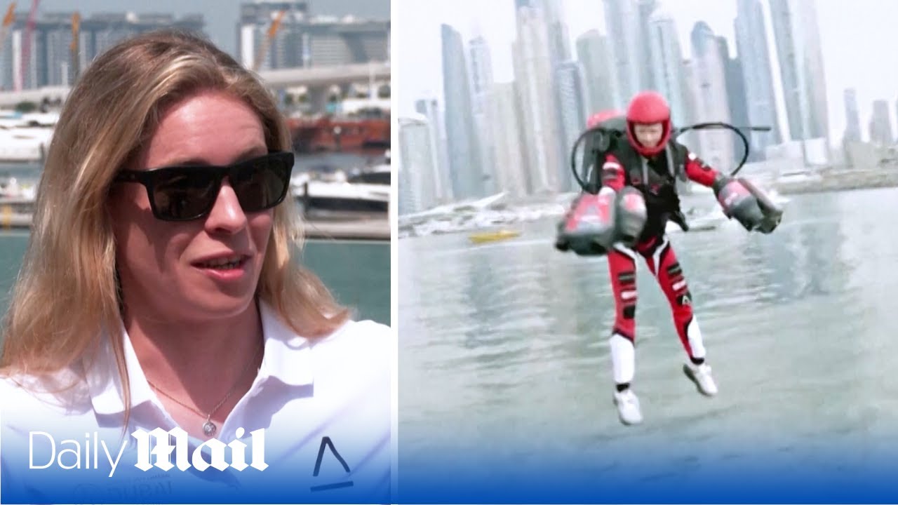 Fearless female pilot challenges seven men in 80 mph jet suit race
