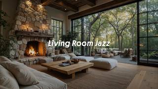 Calm & Cozy Restful Living Room Jazz | Elegant Indoor Jazz With Fireplace for Relax, Relieve Stress