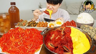 ASMR MUKBANG | คัลบีจิมเนื้อใหญ่, ไส้กรอก, อาหารเกาหลีที่บ้าน สูตรอาหาร ! การกิน