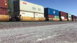 BNSF 6268  Leads Northbound stack train passes through Blue cut CA