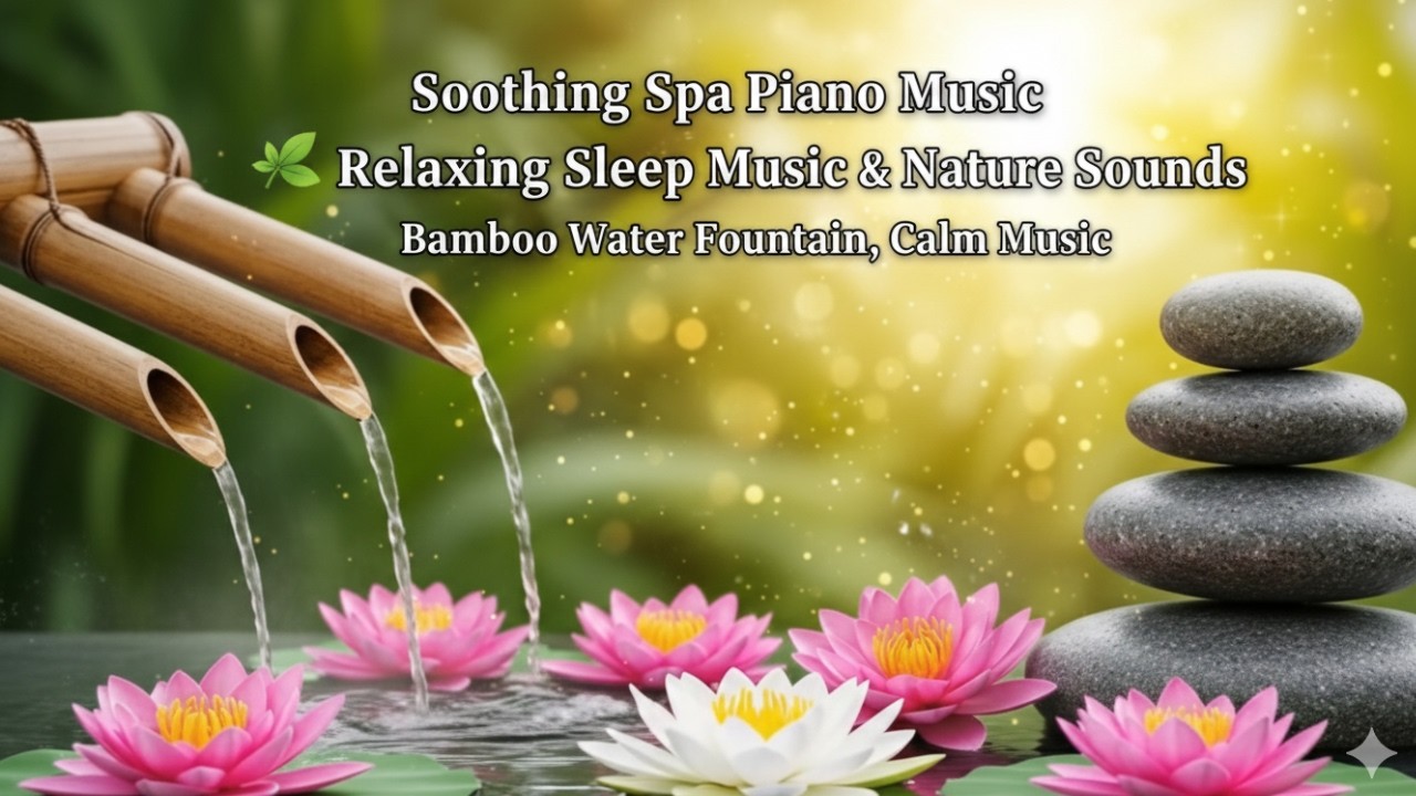 Soothing Spa Piano Music 🌿 Relaxing Sleep Music & Nature Sounds (Bamboo Water Fountain)