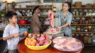 Sreypov Life Show : Delicious beef curry eat with Cambodia noodle | Family food cooking