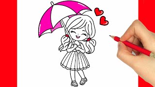 How to draw a girl with umbrella step by step / Easy drawing for girls step by step