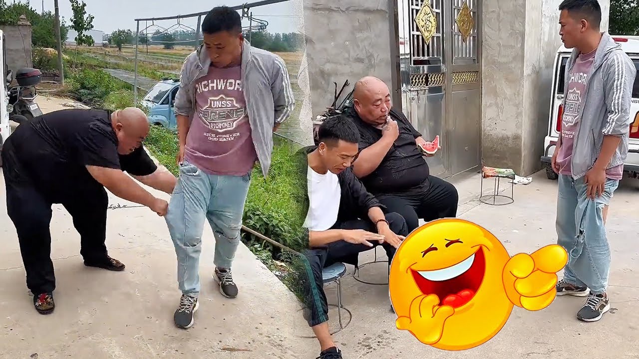 The fat man ate watermelon and had no paper to wipe his mouth, so he ripped someone else's pants!