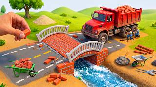 Diy Mini Tractor And Truck Builds Brick & Metal Railing Bridge | Fun Construction Science Project