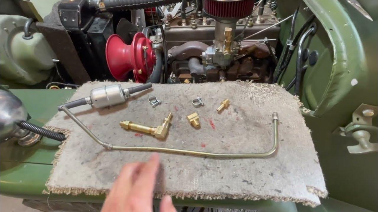 1947 CJ2A Willys Jeep Fuel lines installation w/ inline fuel filter