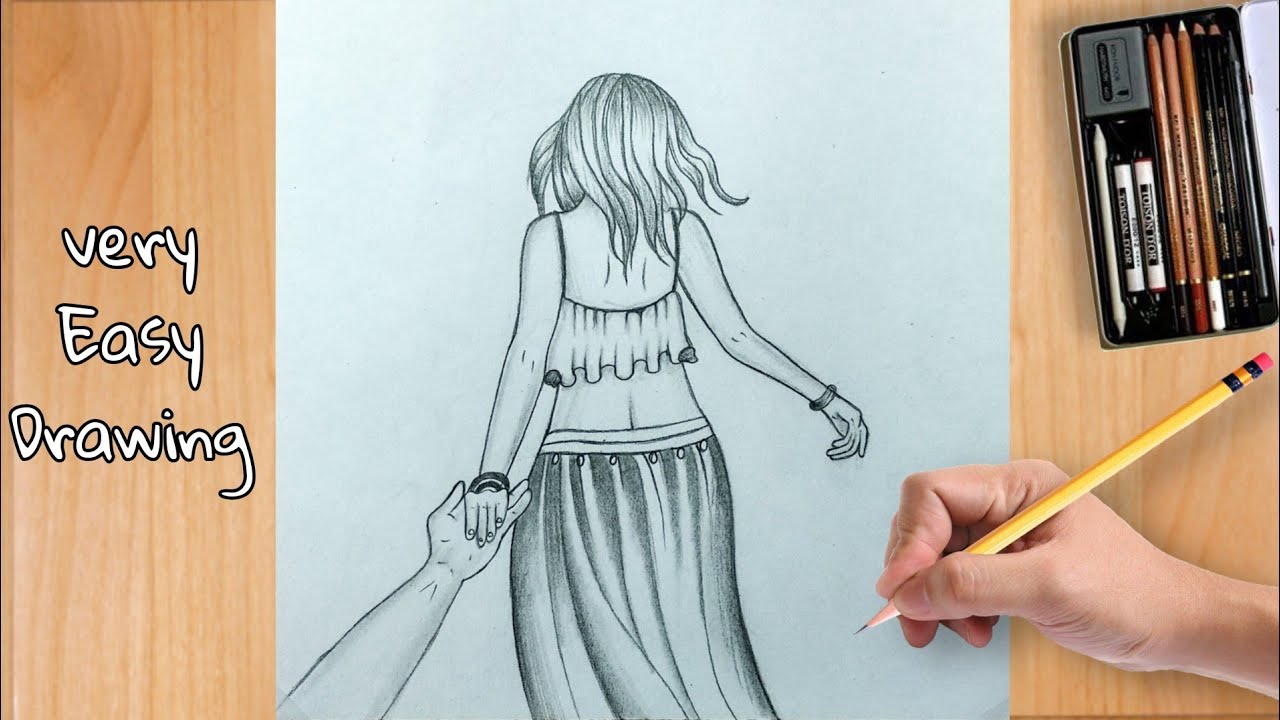 Simple Drawing | Love Couple Hand Holding Hands Walking | Holding Hand Pencil Sketch